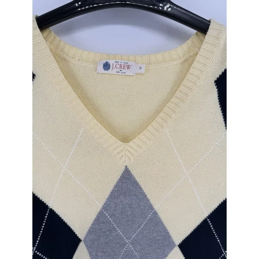 J Crew Argyle Sweater Vest Mens Medium Preppy Classic Golf Office Classic Yellow